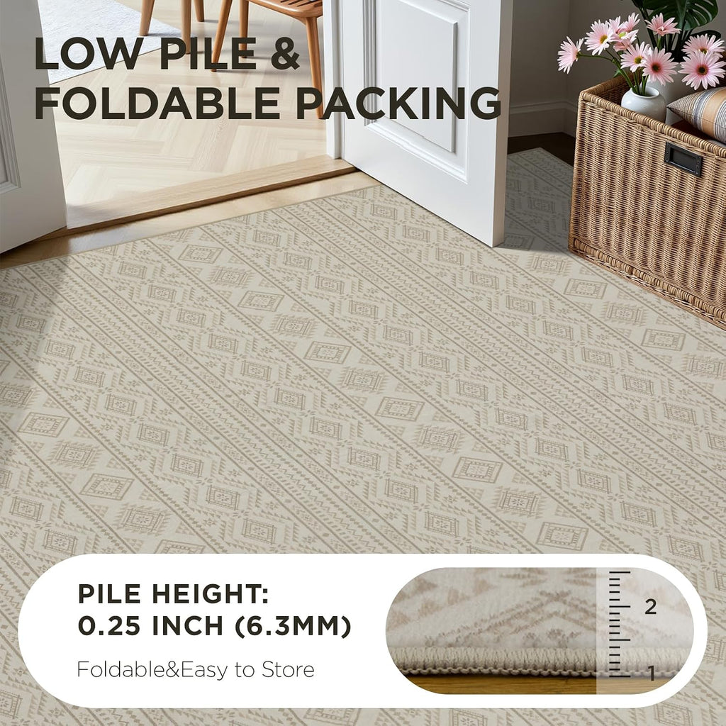 Moroccan 8x10 Washable Area Rugs, Beige Cream Brown