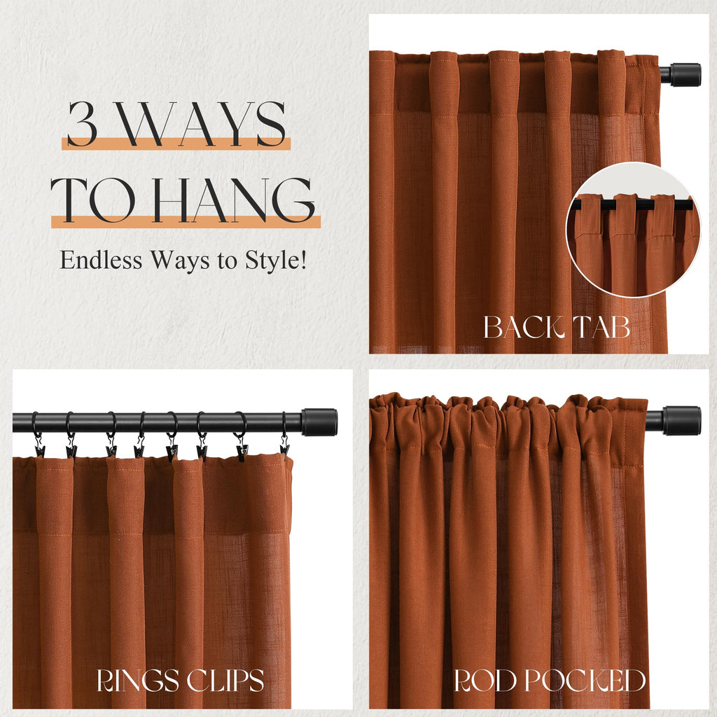 Terracotta Linen Curtains 84 Inch Long 2 Panels
