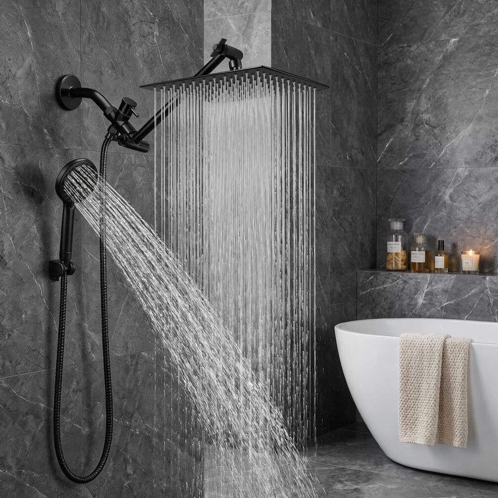 Shower Head, 12'' High Pressure Rainfall/Handheld Shower Combo, Matte Black