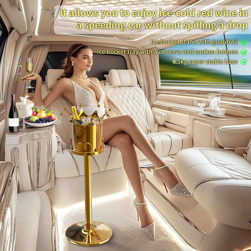 Royal Ice Bucket with Stand, Gold Ice Bucket,Stainless Steel Light-Luxury Standing Wine Bucket,Crown Design with 8