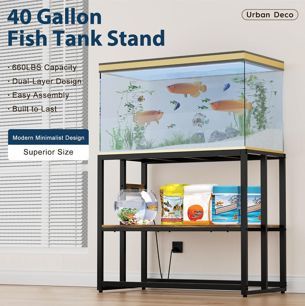 40 Gallon Fish Tank Stand with Power Outlets, 660LBS Capacity Aquarium Stand, Metal Fish Tank Stand Dual-Layer Design