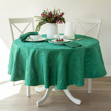 Poinsettia Palace Damask Fabric Table Cloth, Holiday, Winter, and Christmas Tablecloth (Poinsettia P