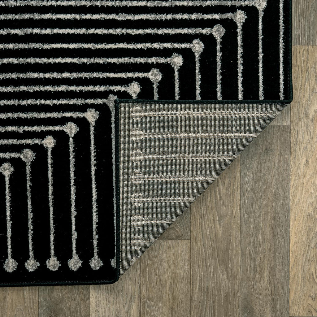 Contemporary Bohemian Stripe Area Rug Black