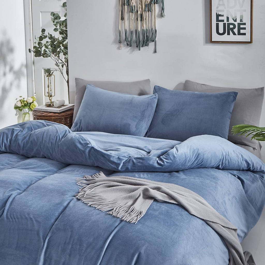 Blue Velvet Comforter Sets Cal King Men Lake Blue Fluffy Bedding