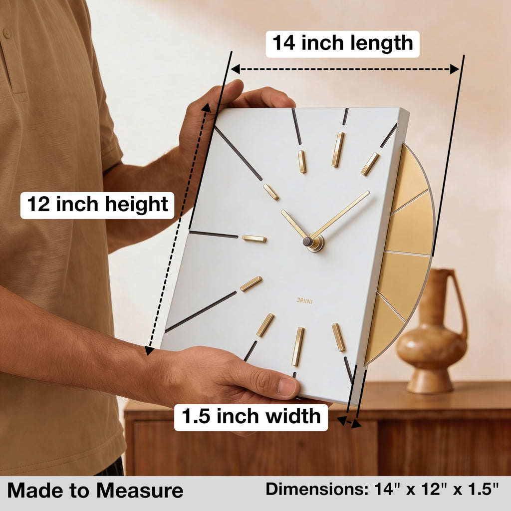 White and Gold Mid Century Modern Wall Clock, Battery Operated