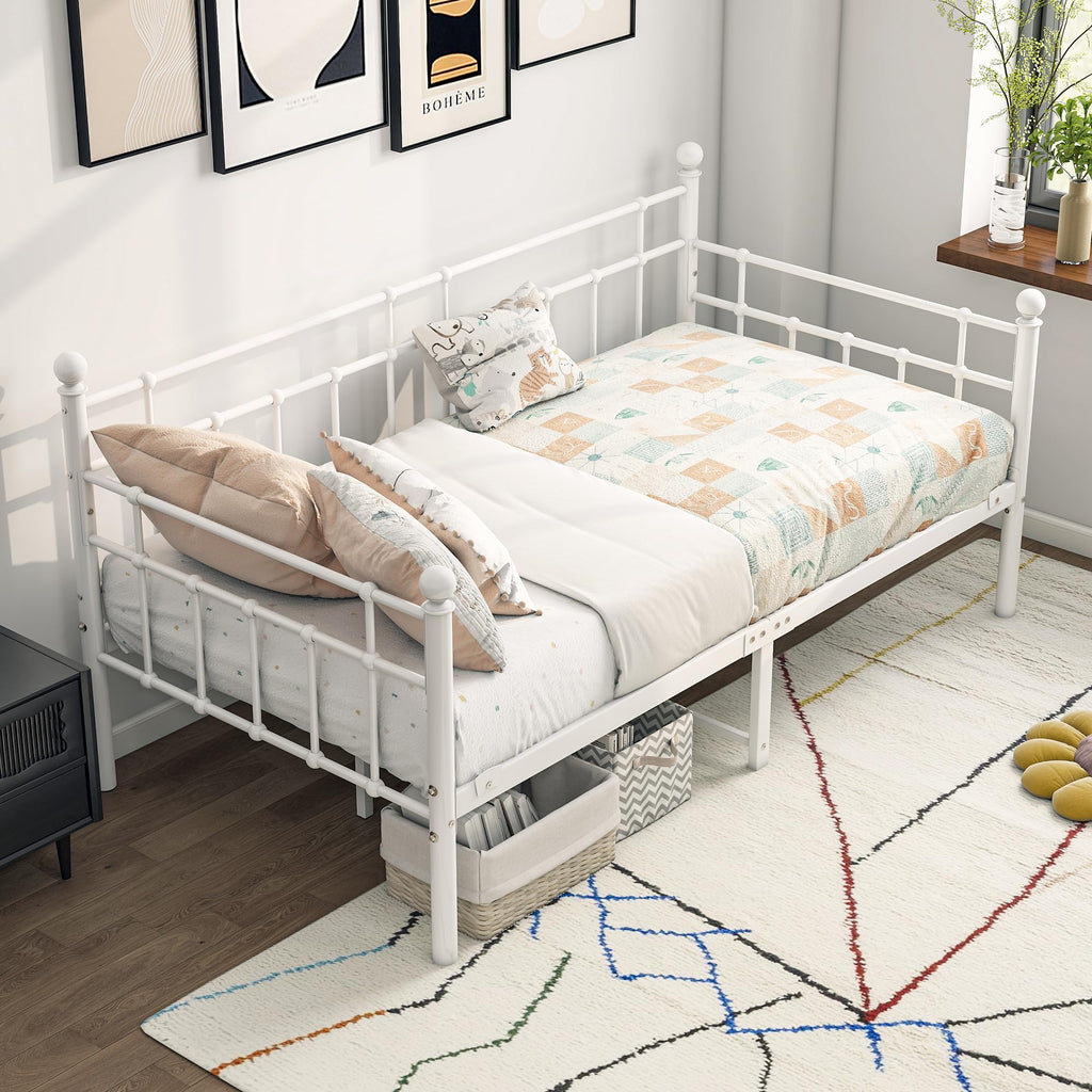Metal Daybed Frame Twin Size Platform Sofa Bed Day Bed, White