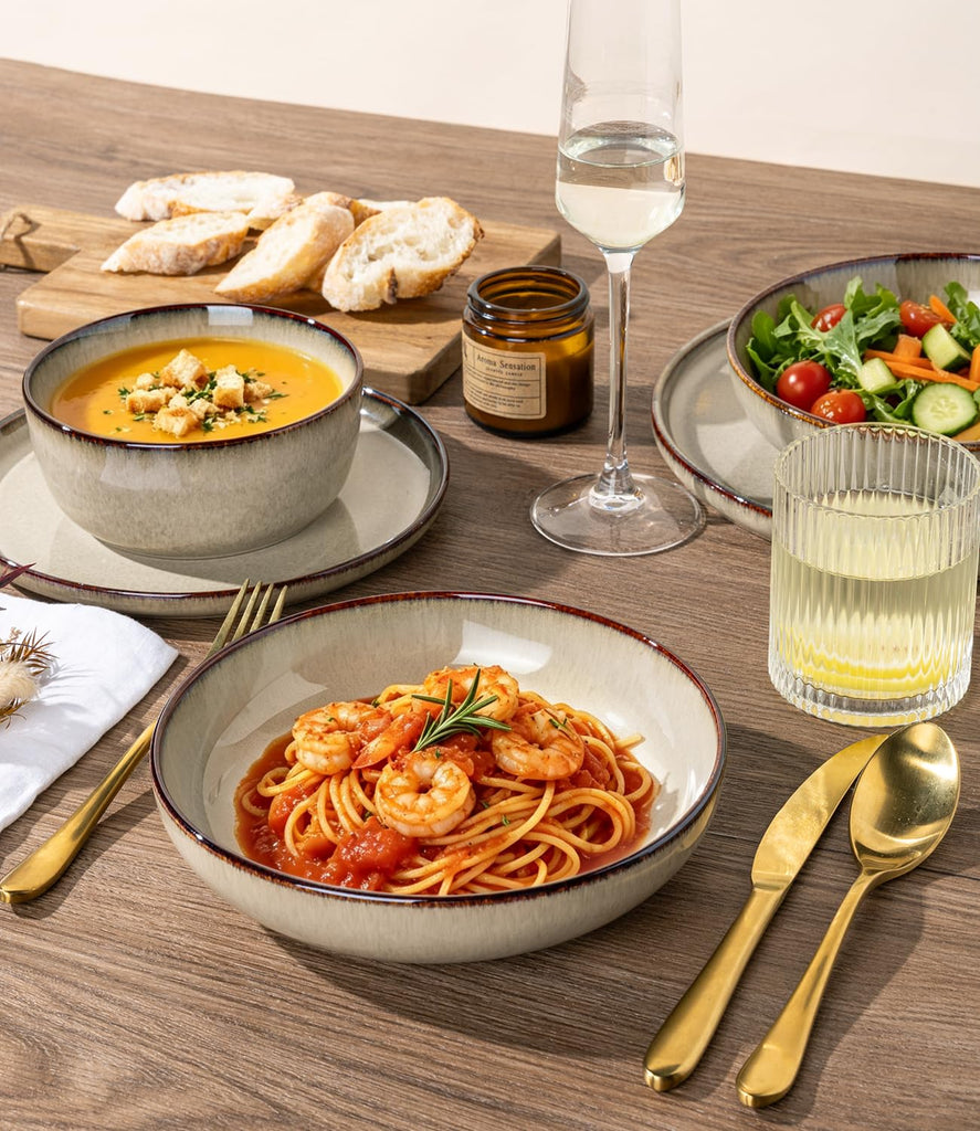 Dinnerware Sets for 6, 24 Pieces Ceramic Plates and Bowls Set