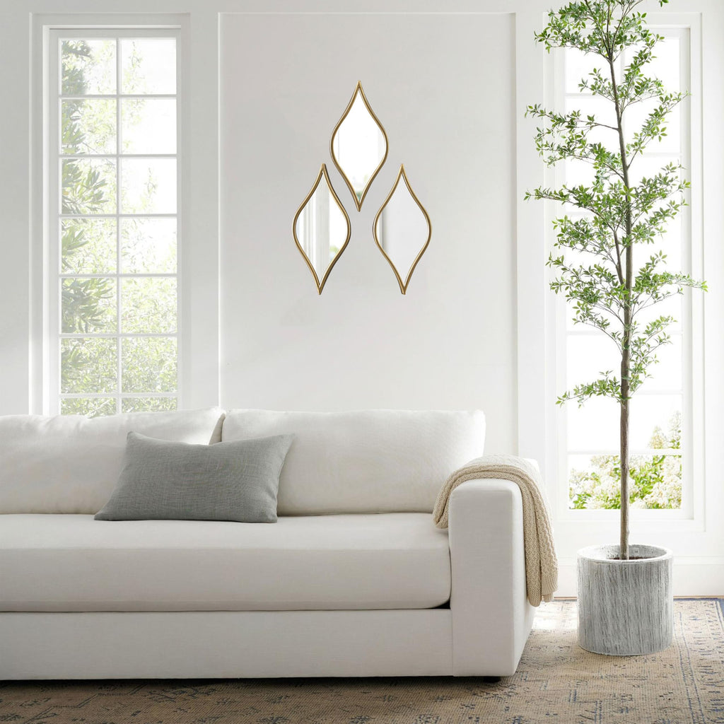 Decorative Tear Drop Gold Mirror Wall Decor 6 X 15 Inch, Set of 3