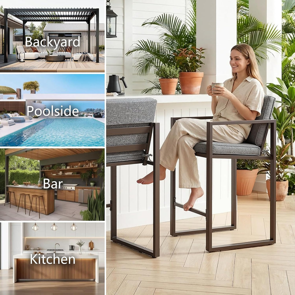 Outdoor Swivel Bar Stools Set of 4, Patio Bar Height Swivel Stools with Cushions Balcony Backyard, Grey