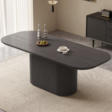 86" Modern White Oval Dining Table for 8, Fluted Pedestal Base