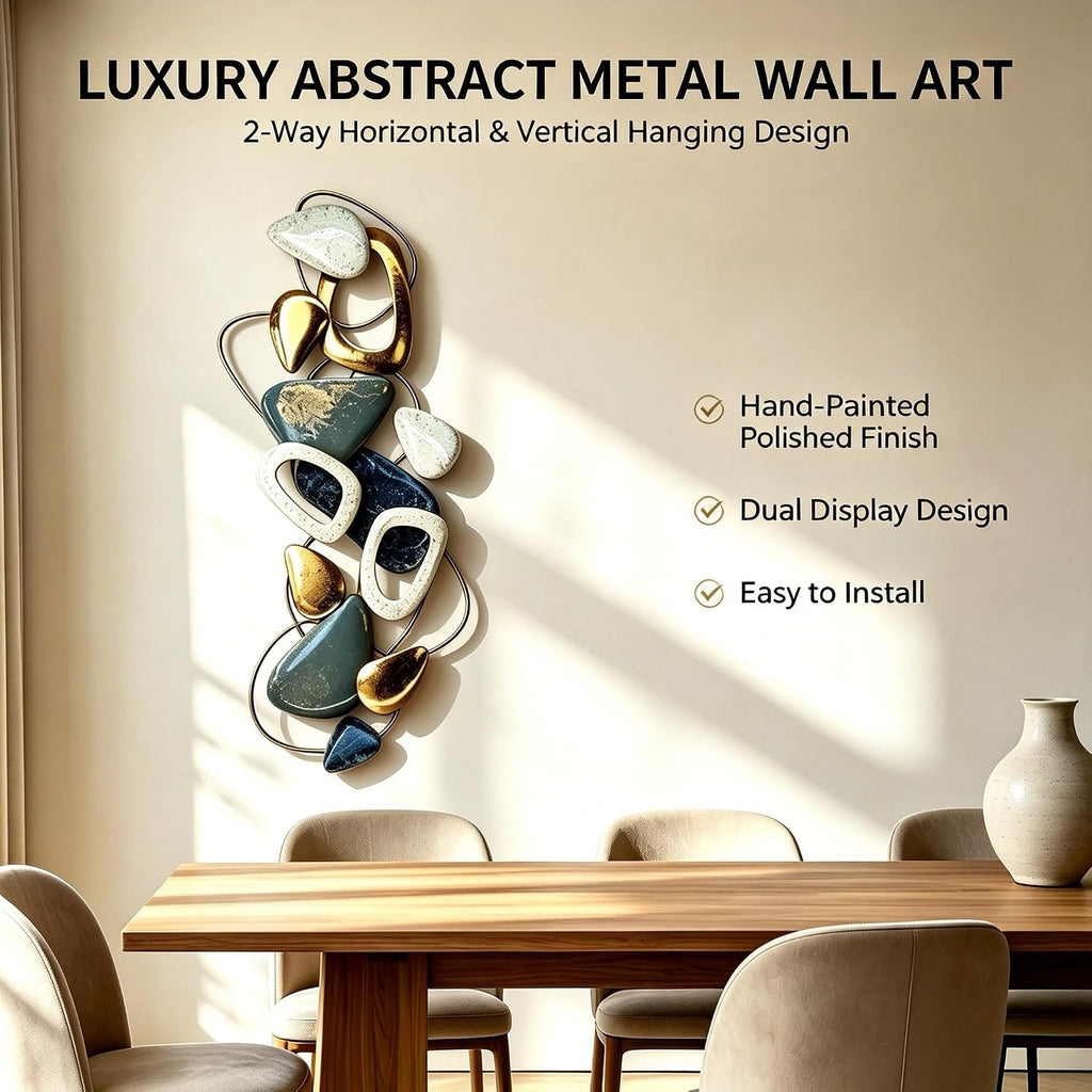 Large Metal Wall Art Decor, 3D Abstract Stone-inspired Handcrafted Modern Wall Sculptures, Entryway 59" x 24"