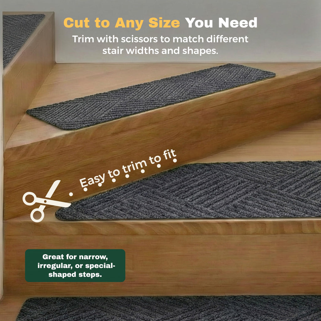 Woven Stair Treads for Wooden Steps, 15 Pack, 8" x 30", Dark Gray