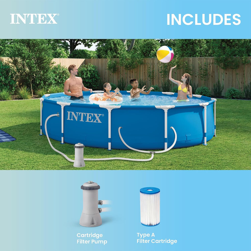 Metal Frame 12ft x 30in Round Above Ground Swimming Pool Set Bundle | 28211EH - 530 GPH Cartridge Filter Pump, Ladder