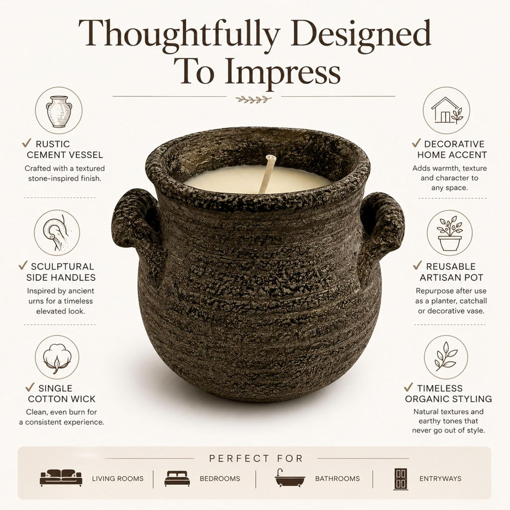 12 oz Light Floral Scented Candle in Rustic Gray Rough-Textured Ceramic Bowl Outdoor Cozy Home Decor