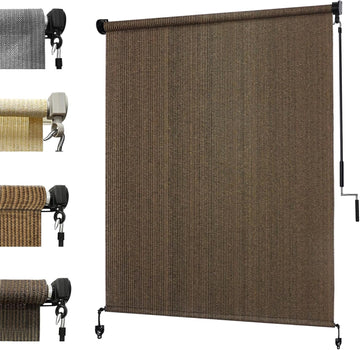 12'(W) x8'(H) Mocha Outdoor Roller Shade - Cordless Exterior Roll Up Sun Shade for Patio, Pergola, Front Porch, Gazebo - Outdoor Blinds Screens for Patio