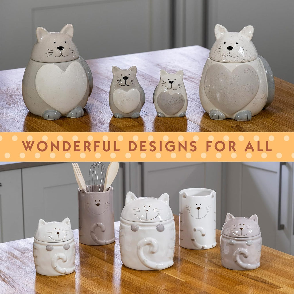 Ceramic Cookie Jar with Lid, Large Cat Treat Container for Cookies & Biscuits, Cute Novelty Kitchen Storage