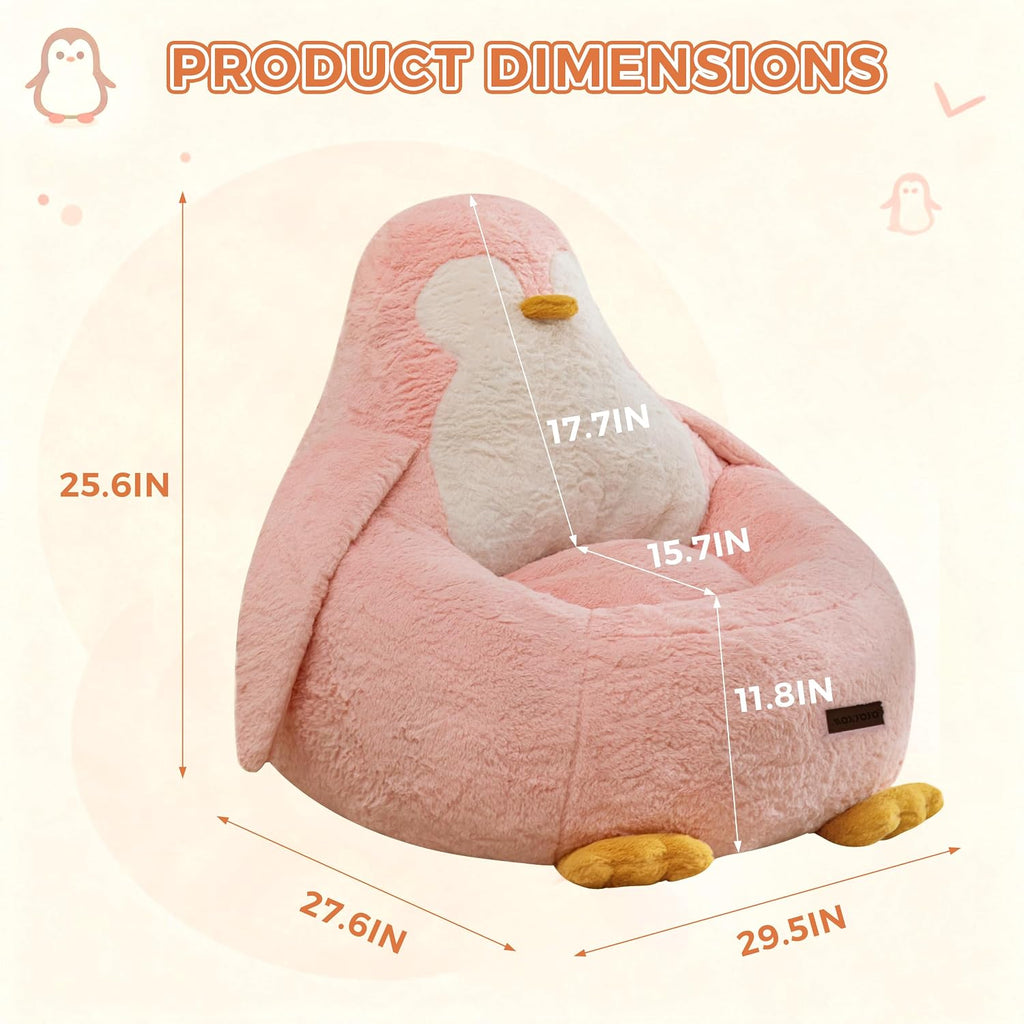 Kids Bean Bag Chair, Cute Floor Sofa with Penguin‐Shaped Backrest