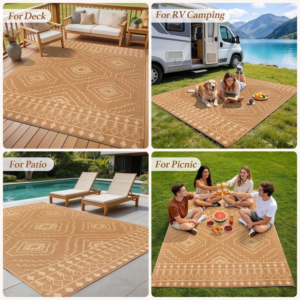 Waterproof Outdoor Rugs Outdoor Plastic Straw Rug Reversible Outdoor Camping Rugs RV Rug for Deck,Backyard
