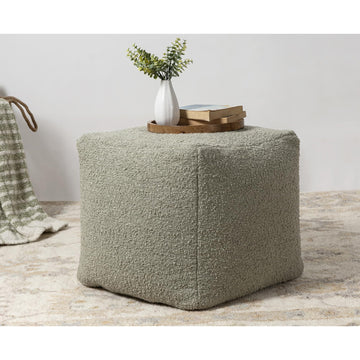 LR Home Handmade Contemporary Solid Boucle Indoor Medium Pouf Ottoman, Green | Cube Decor | 18 x 18 x 18 Stuffed