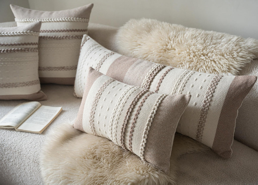 Boho Lumbar Pillow Covers 14x36 Inch Long, Khaki Textured Decorative Couch Pillow Cases for Farmhouse Home Decor