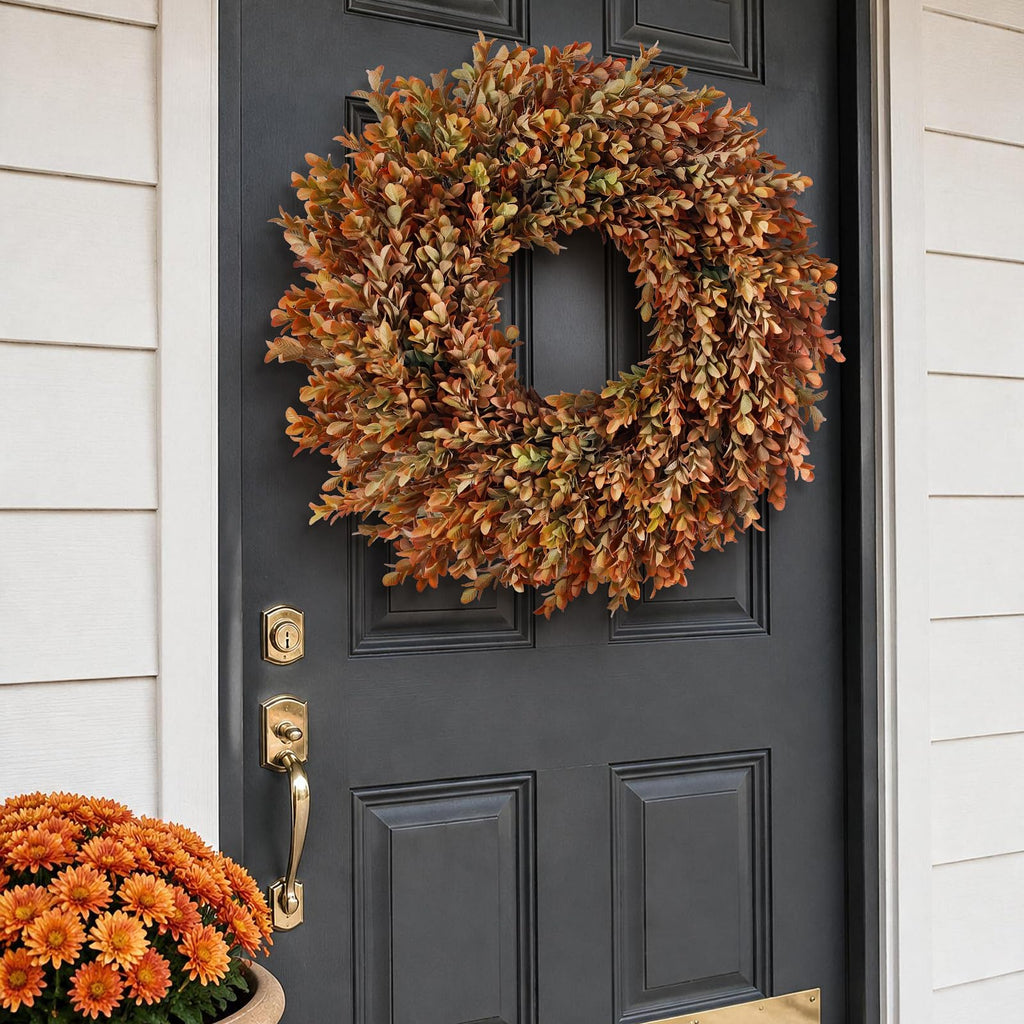 26" Artificial Fall Azalea Leaves Wreath for Front Door Decor(Orange-Green)