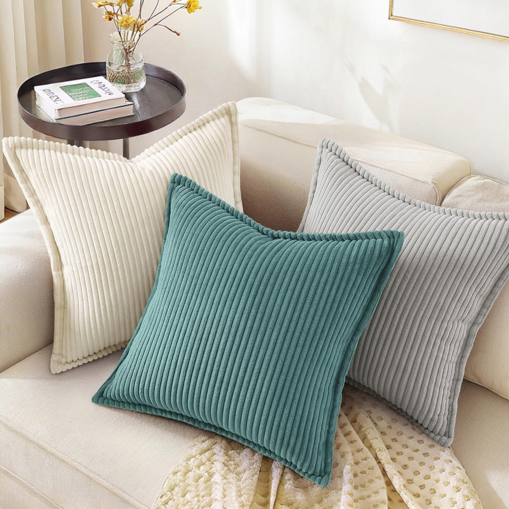Corduroy Turquoise Throw Pillow Covers 18x18 Set of 2