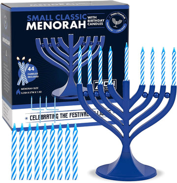 Zion Judaica 5.25" Mini with Hanukkah Candle Set - Dark Royal Blue with 44 Blue White Mini Chanukah Candles Small - Set of 45