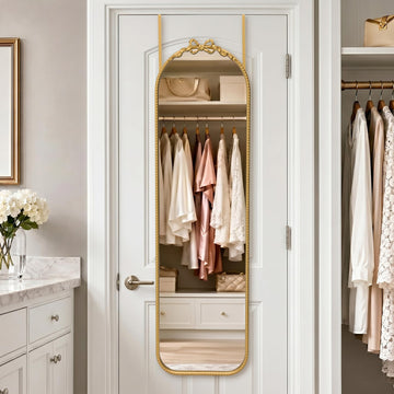 Door Full Length Mirror: 14"x50" Gold Bow Over the Door Mirror