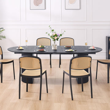 86.61'' Extendable Round Oval Dining Table for 4-8, Modern Mid-Century Kitchen Table, Easy Assembly, Black