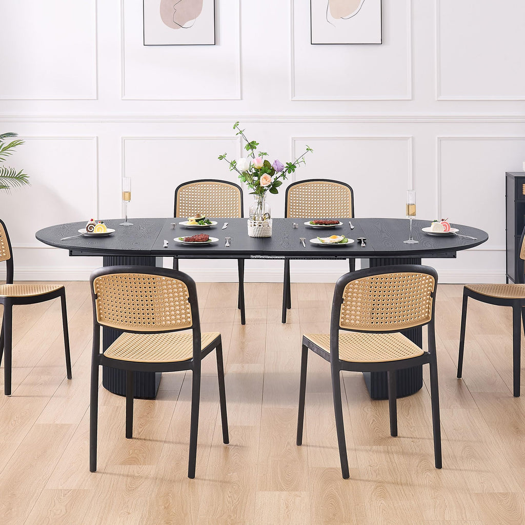 Inspired Saarinen Style 86.61" Wood Extendable Dining Table for 6 to 8, Modern Oval Kitchen Table with Wooden Pedestal Base, Mid Century
