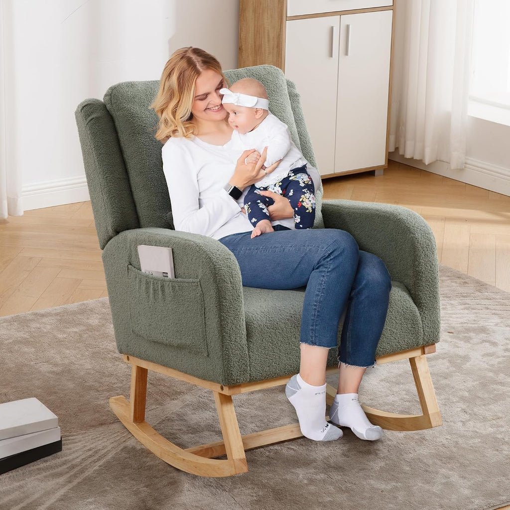Rocking Chair Nursery, Teddy Nursing Rocking Chairs, Upholstered Nursery Glider Rocker for Mom Nursery Morden Accent