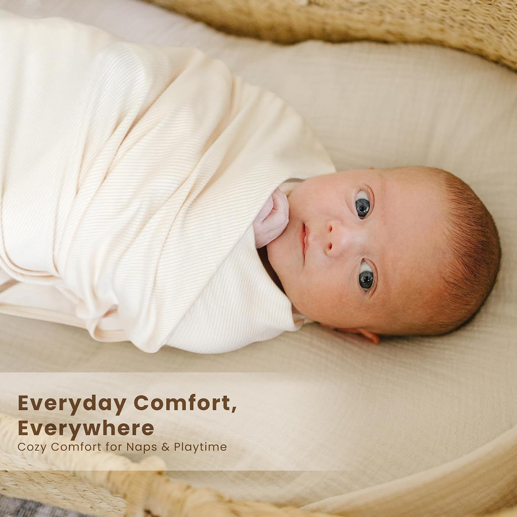 2 Pack Ribbed Knit Swaddle Blankets for Baby Boys & Girls, 33"x42"