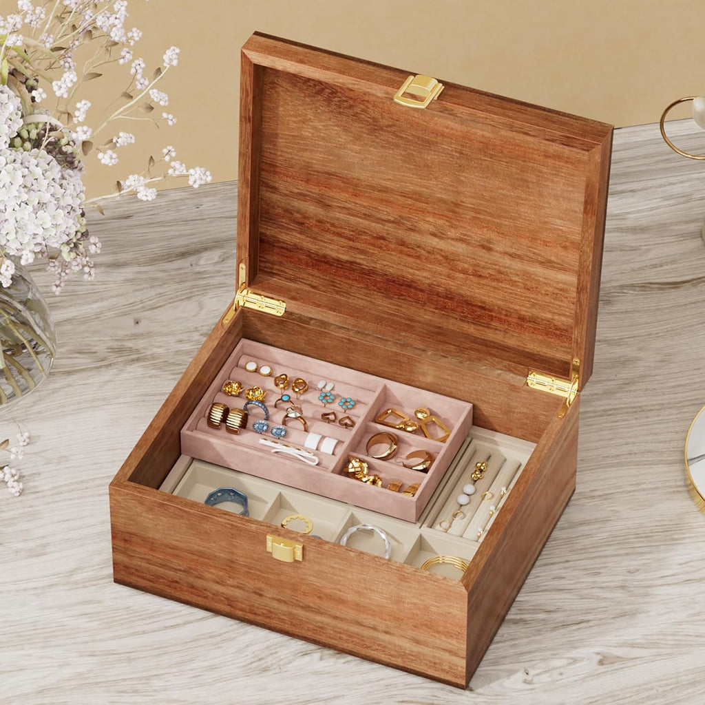 Wooden Keepsake Box, Acacia Memory Box with a Hinged Lid, Wooden Storage box, for Picture Letter Time Capsule