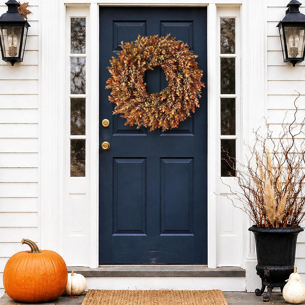 26" Artificial Fall Azalea Leaves Wreath for Front Door Decor(Orange-Green)