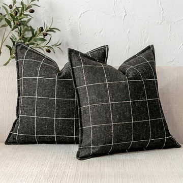 Black and White Plaid Farmhouse Linen Large Pillow Covers 22x22 Set of 2