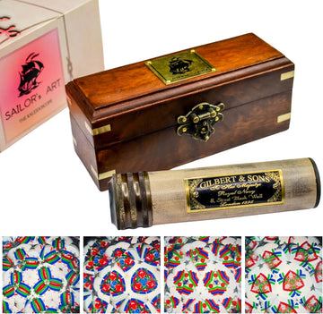 Handmade Kaleidoscope with Wooden Box, Educational Vintage Collection, Antique Birthday Gift Décor Solid Brass 5.5