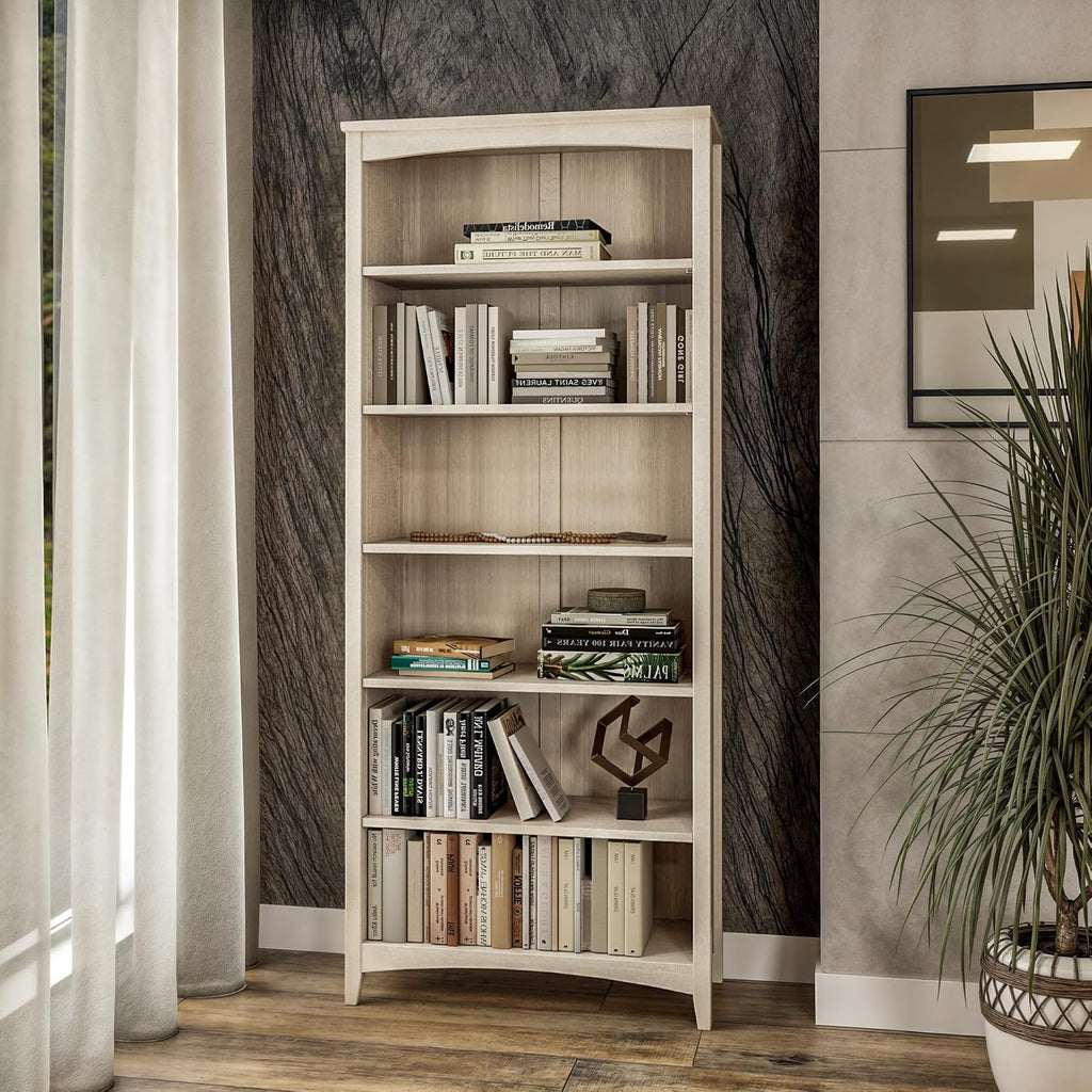 Shaker Style 6 Shelf Bookcase/Solid Wood / 72 inch Tall/Adjustable Shelving/Closed Back/Display Bookshelf , Light Oak