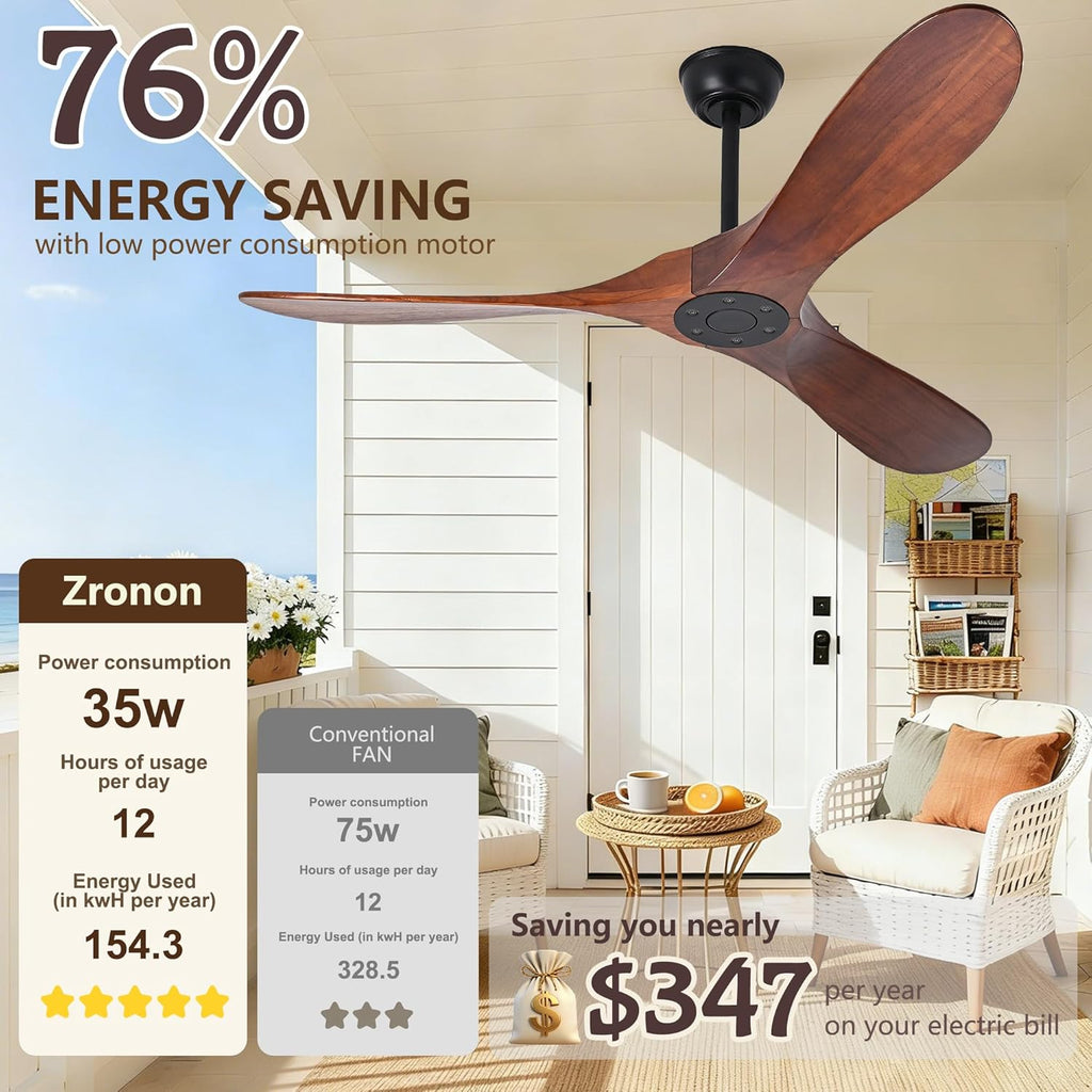 Inspired Maverick Style 60" Ceiling Fans Without Lights, 60 Inch Outdoor Ceiling Fans no Lights, 3 Blade Solid Wood Damp Rated Ceiling Fan with Remote Control for Living Room Gazebo Farmhouse/Patios Porch - Dark Walnut - G7-B0CMTL95Z4