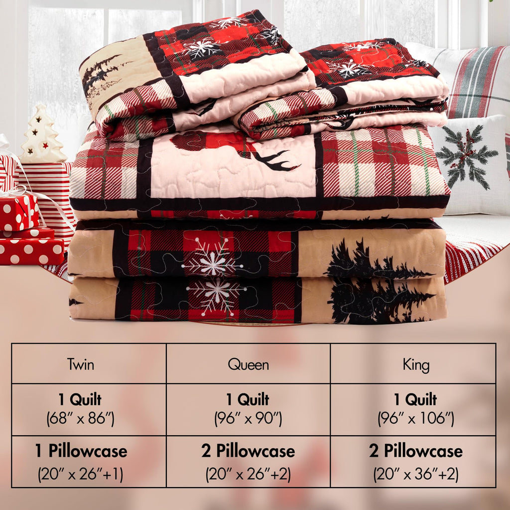Christmas Quilt Set Queen Size Red Bedding Comforter Lightweight