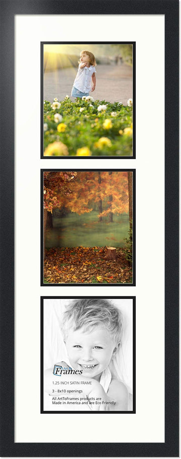 Collage Photo Frame Double Mat with 3 - 8x10 Openings and Satin Black Frame
