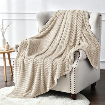 3D Ribbed Linen Fleece Fall Throw Blanket for Couch, 50x60 Inch