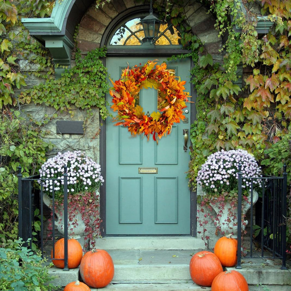 24 Inch Fall Wreaths for Front Door, Autumn Harvest Wreath with Sunflowers