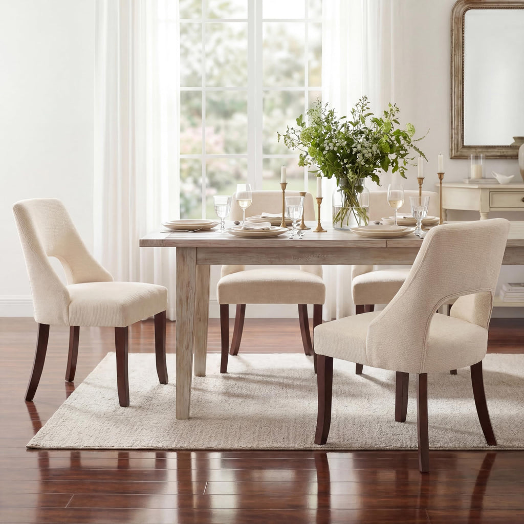 Wooden Dining Chairs Set of 6, Mid Century Modern Fabric Upholstered Dining Room Chair Kitchen Chairs, Farmhouse