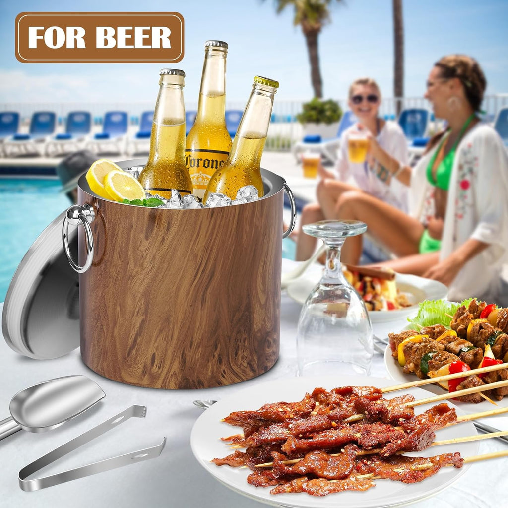 Ice Bucket with Lid & Tong- Well Made Insulated Stainless Steel Keep Ice Frozen Longer