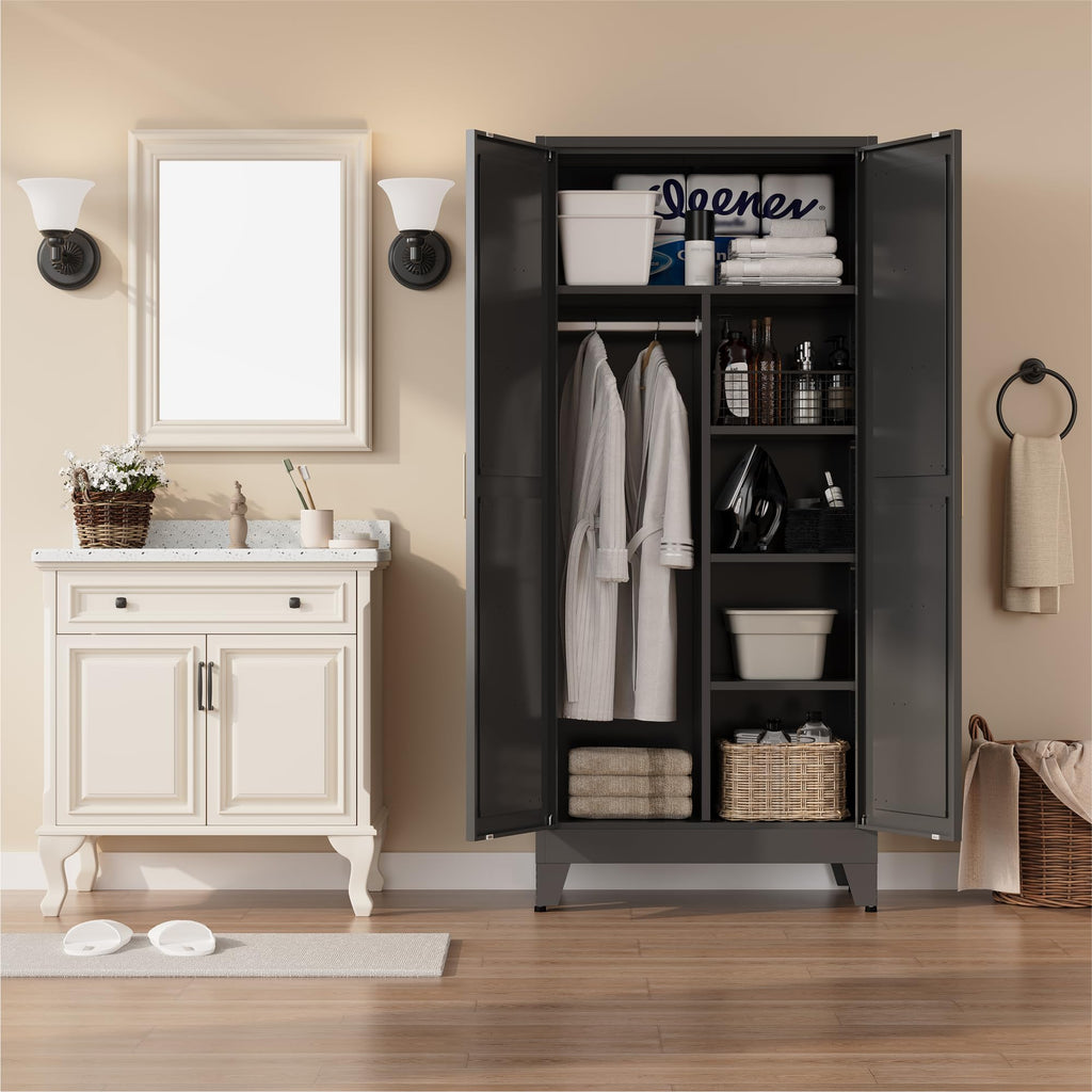 Metal Armoire Wardrobe Closet, Bedroom Armoires with Hanging Rod