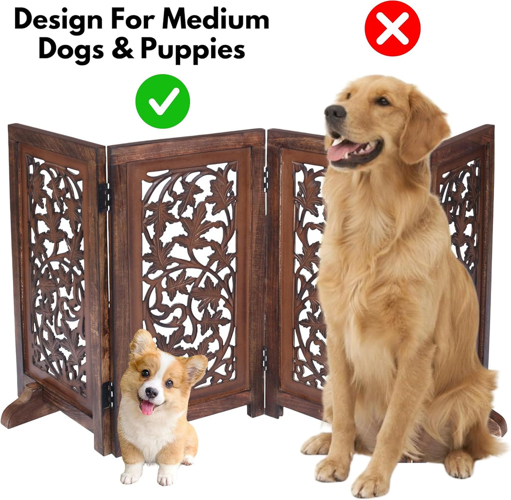 Dog Gate Freestanding 56x28 Folding 4 Panel, Natural Burnt Lucy Design