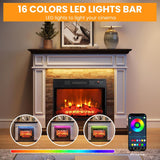 44 Inch Electric Fireplace Mantel TV Stand, Farmhouse Style Fireplace Heater with Stacked Stone Surround, 3D Realistic Flame and Remote Control, White