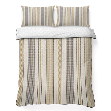 Vintage Striped 3 Piece Quilt Set Full, Taupe Brown Vertical Ticking Stripes French Country Soft Bedspread