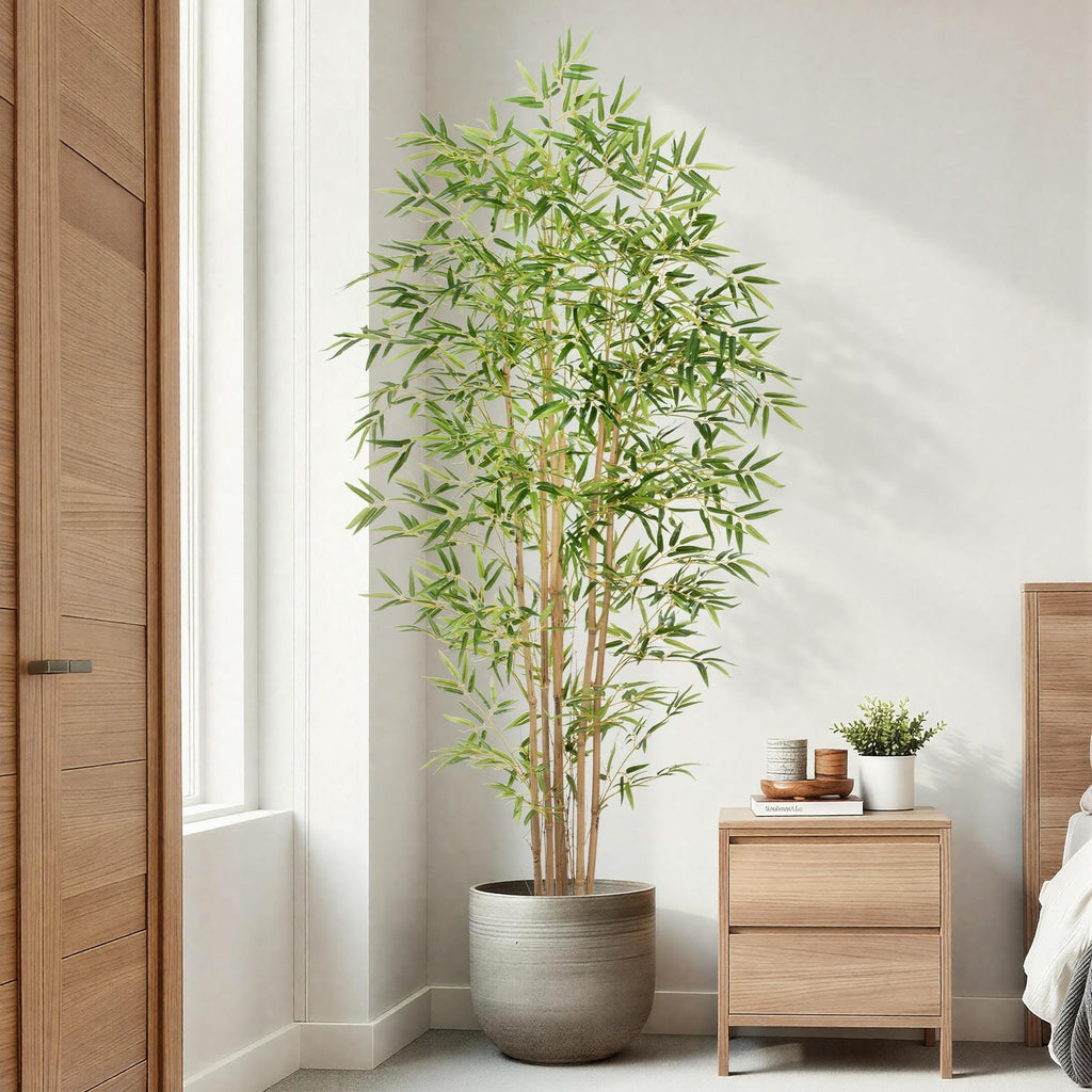 Artificial Bamboo Tree, Fake Bamboo Plant 6FT Tall with 6 Natural Real Bamboo Trunks, Artificial Tree Indoor Decor