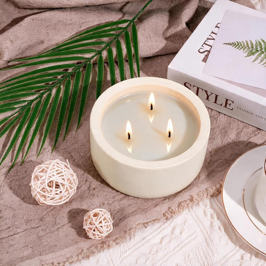 20oz Large Scented Candle - Vanilla Dreamscape, 3 Wick Non Toxic Soy Candle, Ivory White Ceramic Jar, Luxury Home
